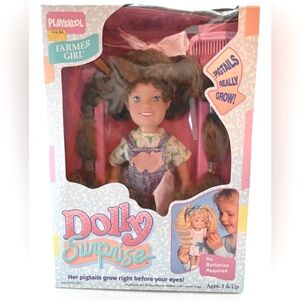 Vintage 1989 Playskool Dolly Surprise Growing Hair Doll Toy Farmer Girl 10.5"